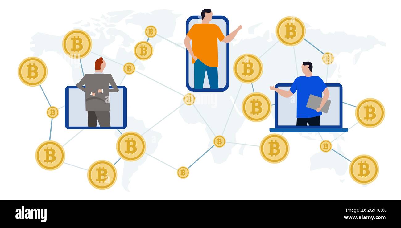 Bitcoin crypto currency block chain digital electronic money transaction  international business network between device laptop smart phone mobile  Stock Vector Image & Art - Alamy