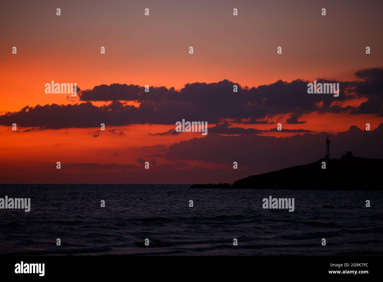 Sunset sky with clouds over the sea in the evening after sunset ...