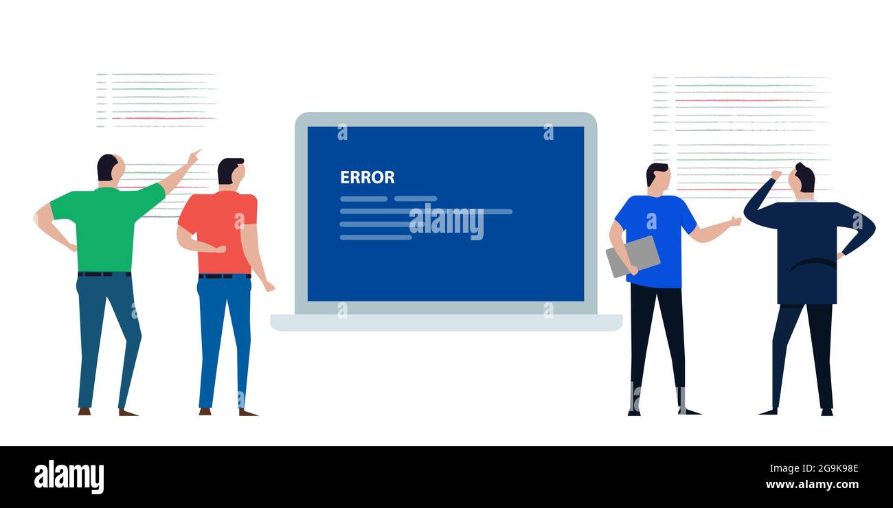 error blue screen of death repair recovery maintenance monitor by technical IT support team Stock Vector