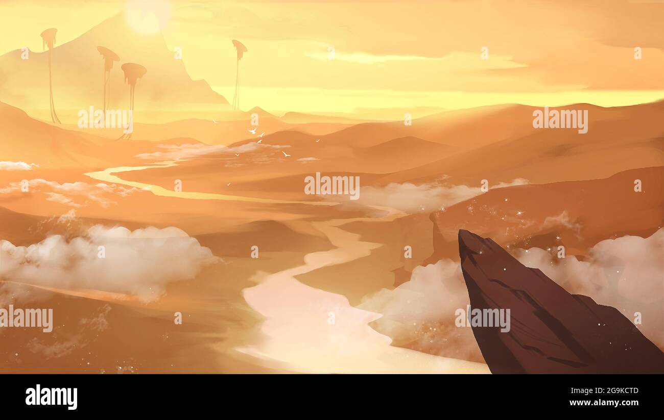 digital illustration of cartoon stylish fantasy landscape environment ...
