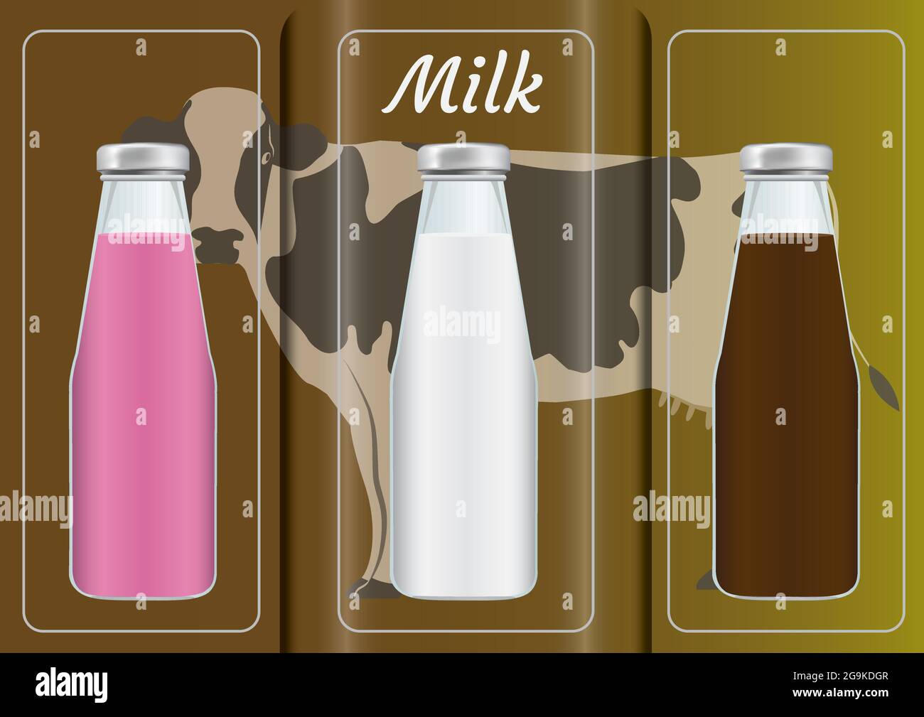 Milk daily product template in 3 flavors (strawberry, natural, chocolate). Brochure, banners
