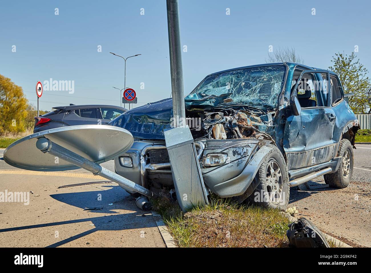 May 11, 2021, Riga, Latvia: car after accident on a road because of ...
