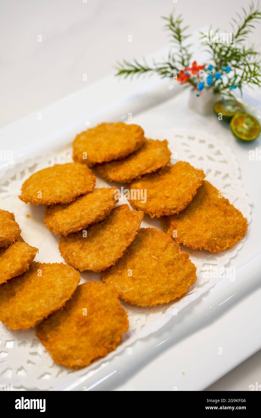 A delicious Chinese Chaoshan dish, deep-fried fish cakes Stock Photo