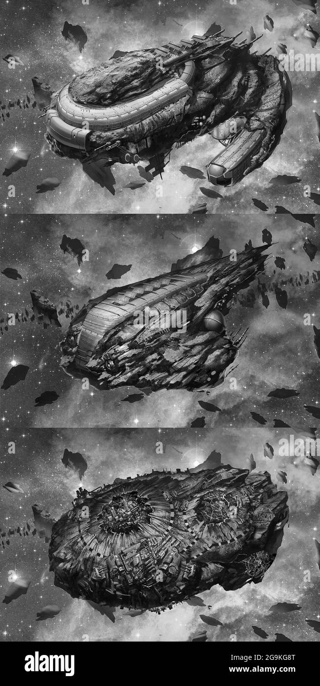 digital illustration of futuristic space station floating in space ...