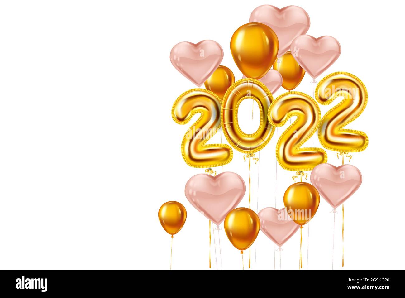 Happy New Year 2022 Gold balloons. Golden foil numerals, pink ...