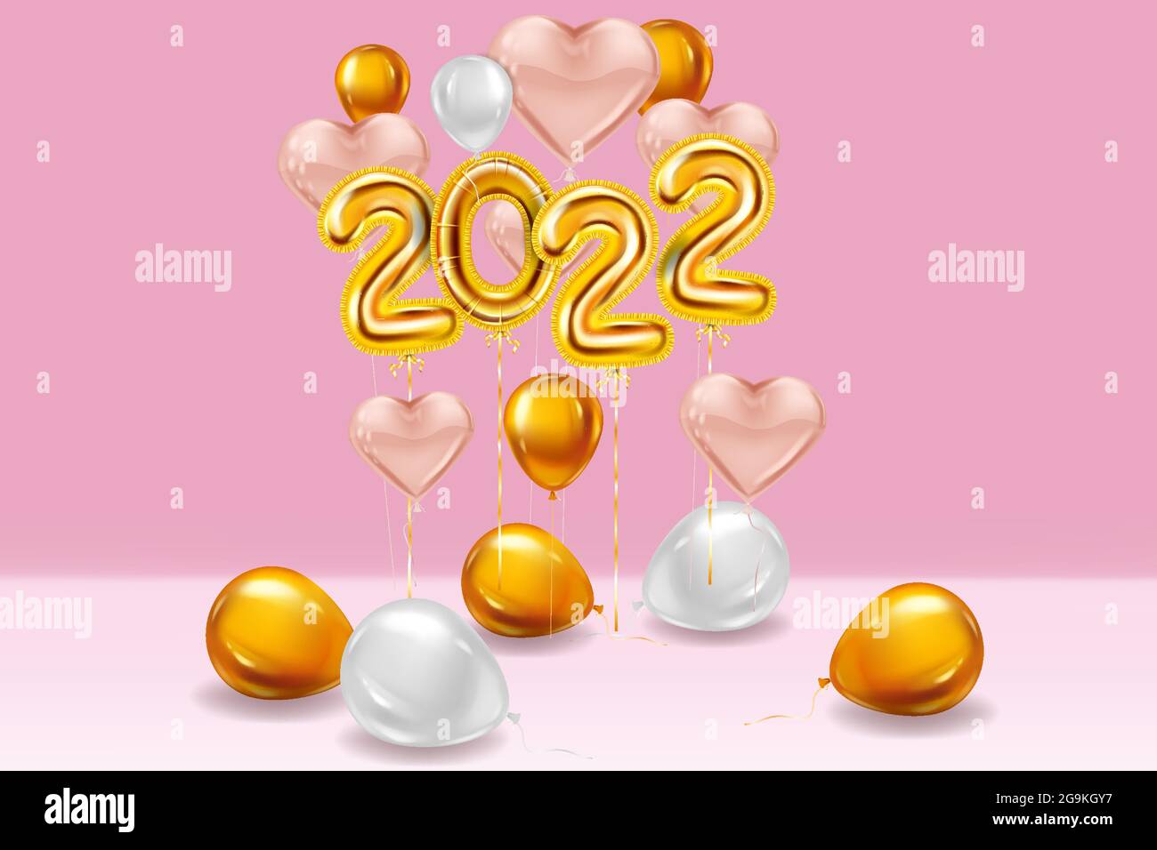 Happy New Year 2022 Gold balloons, stage studio. Golden foil ...