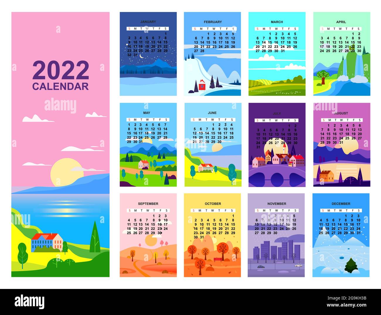 Seasons Calendar 2022 2022 Calendar Landscape Natural Backgrounds Of Four Seasons. Winter  Wonderland, Fresh On Spring, Hot Sunny Day On Summer, Autumn With Leaves  Falling Stock Vector Image & Art - Alamy