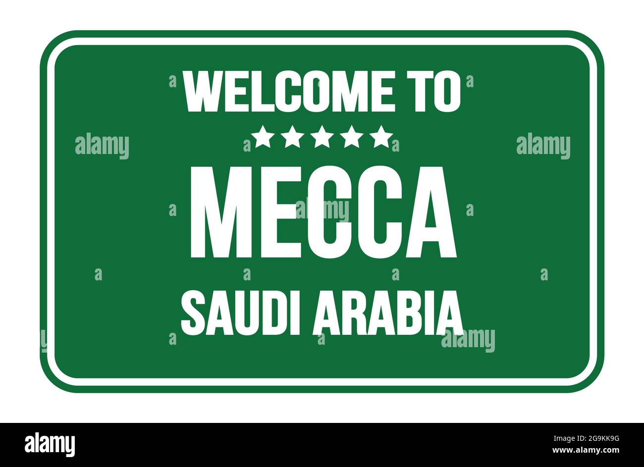 TO MECCA SAUDI ARABIA, on green rectangle street sign stamp