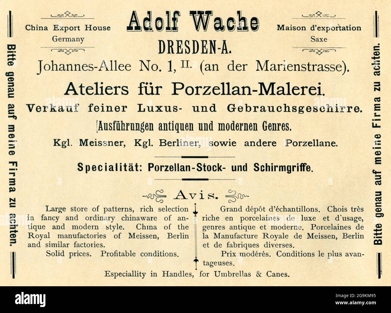 Europe, Germany, Saxony, Dresden, advertising for the ' atelier for porcelain painting Adolf Wache', ADDITIONAL-RIGHTS-CLEARANCE-INFO-NOT-AVAILABLE Stock Photo