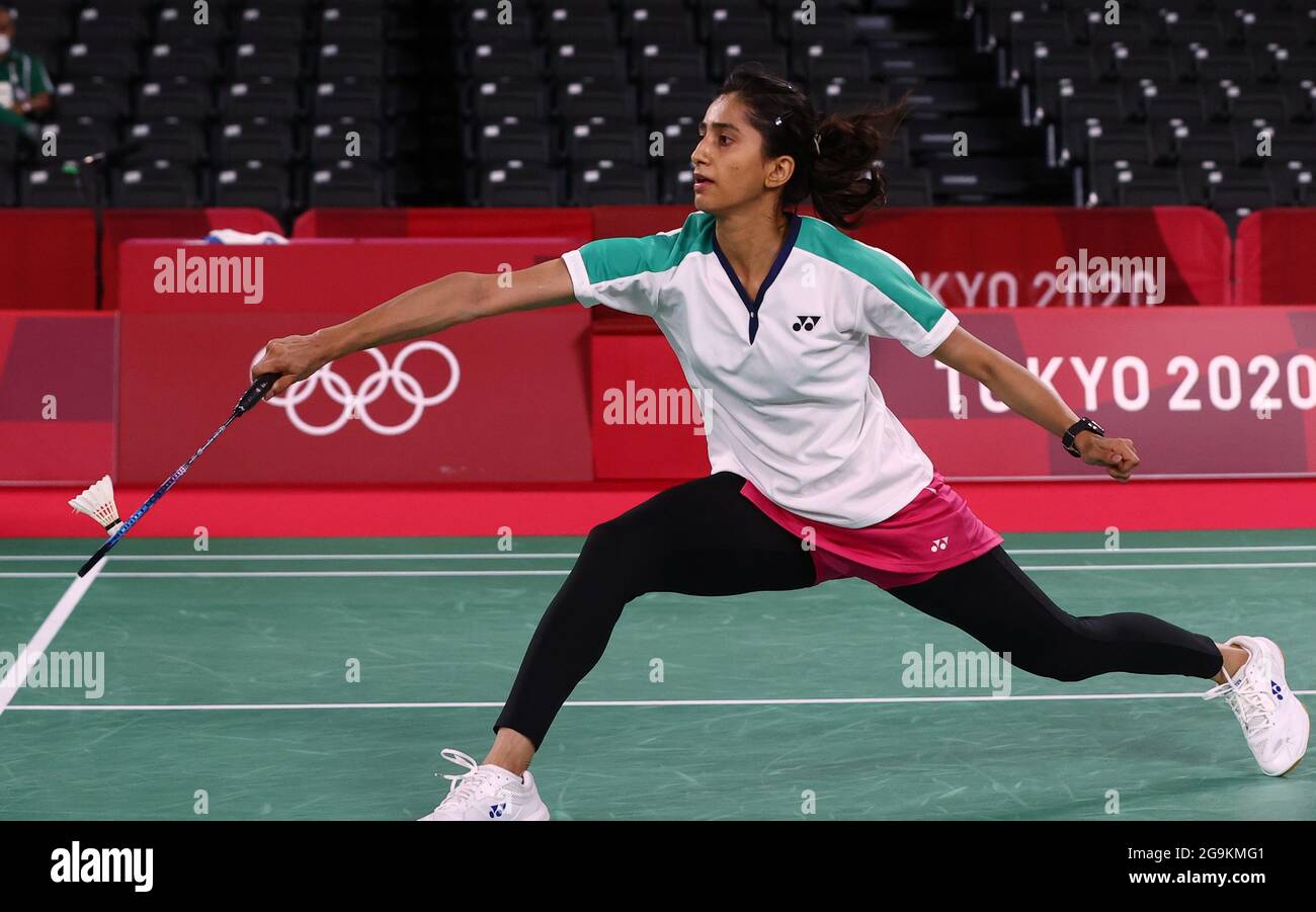 Tokyo 2020 Olympics - Badminton - Women's Singles - Group Stage - MFS -  Musashino Forest Sport Plaza, Tokyo, Japan – July 27, 2021. Mahoor Shahzad  of Pakistan in action during the