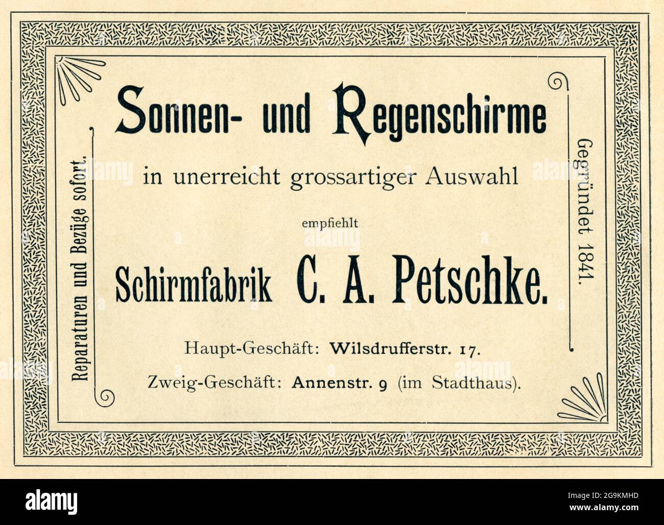 Europe, Germany, Saxony, Dresden, advertising of the umbrella factory C. A. Petschke, ADDITIONAL-RIGHTS-CLEARANCE-INFO-NOT-AVAILABLE Stock Photo
