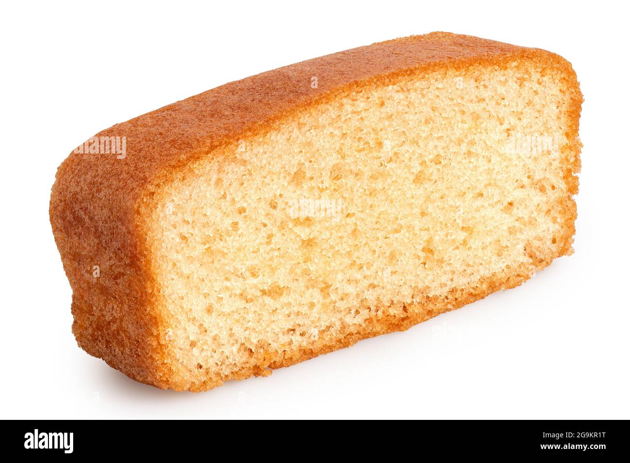 Slice of plain sponge cake isolated on white. Stock Photo