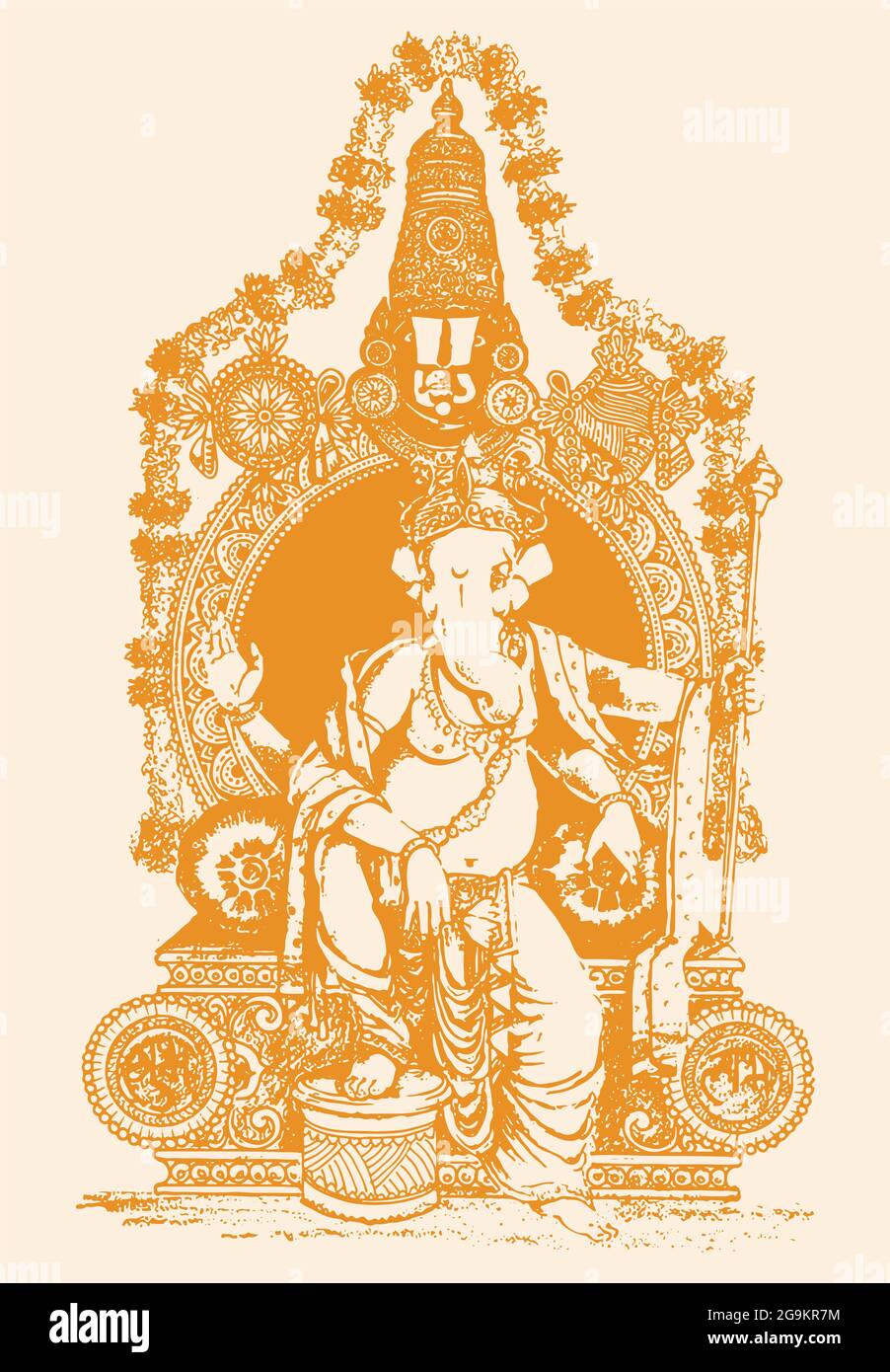 Sketch of Lord Shiva's son, Lord Ganesha, on a light background with ...