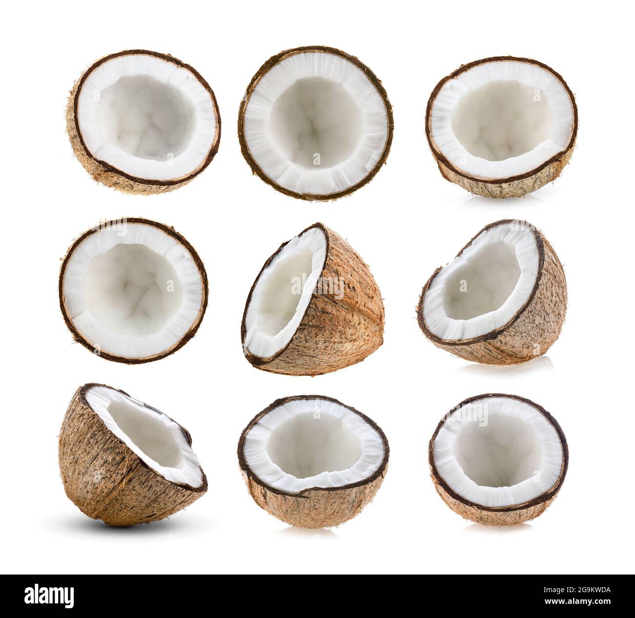 set of half coconut isolated on the white background Stock Photo - Alamy