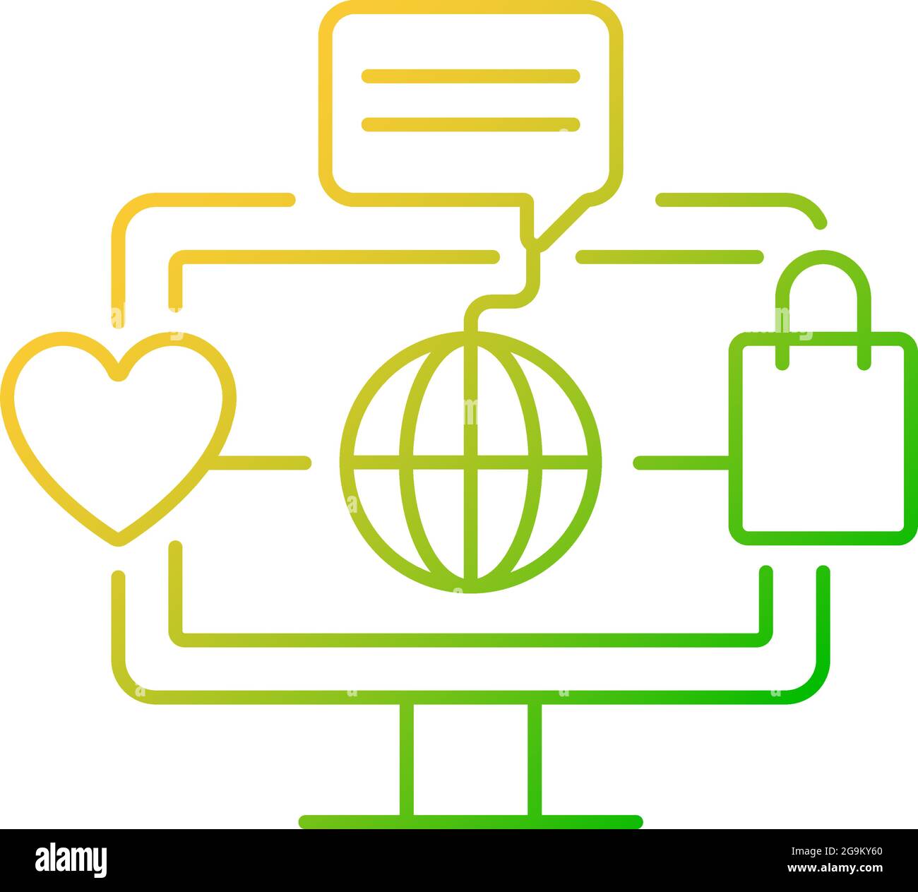 Online world gradient linear vector icon. Digital shopping experience. Telecommuting. Using social media. Thin line color symbols. Modern style pictog Stock Vector