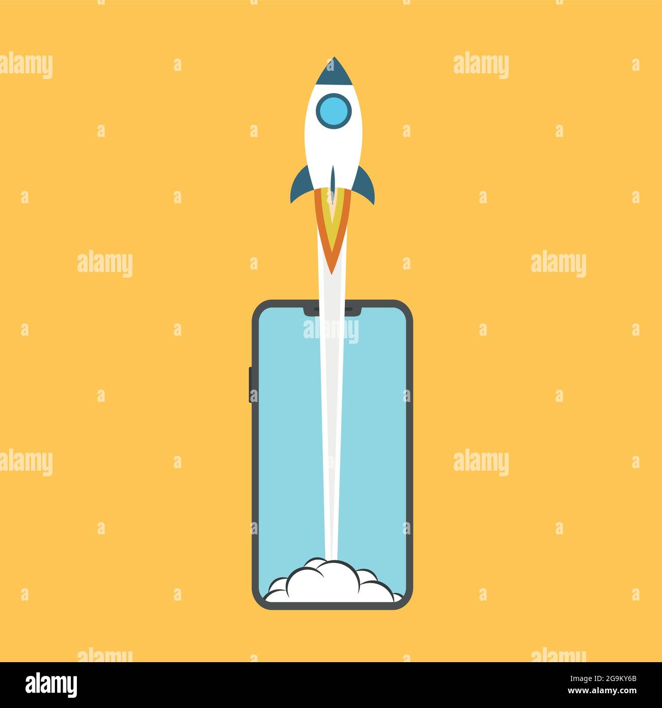 Launch app concept on smartphone. Stock vector Stock Vector