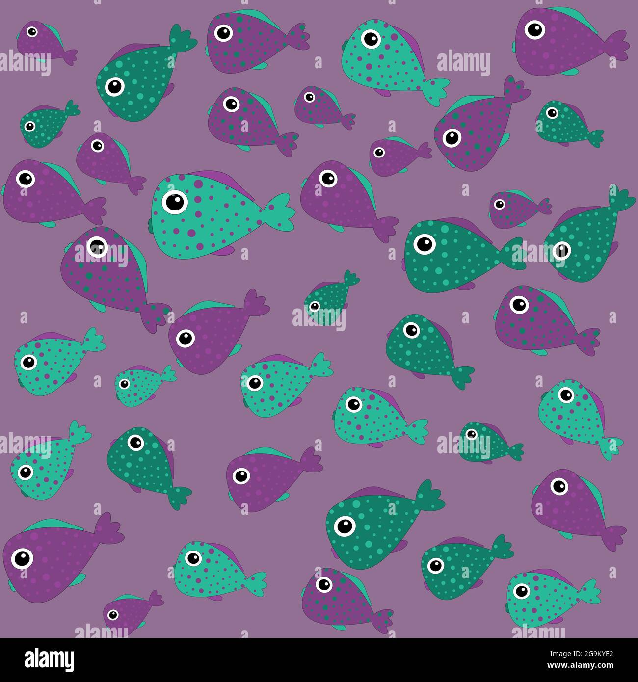 Fish pattern on a purple background. Cute fishes Stock Vector