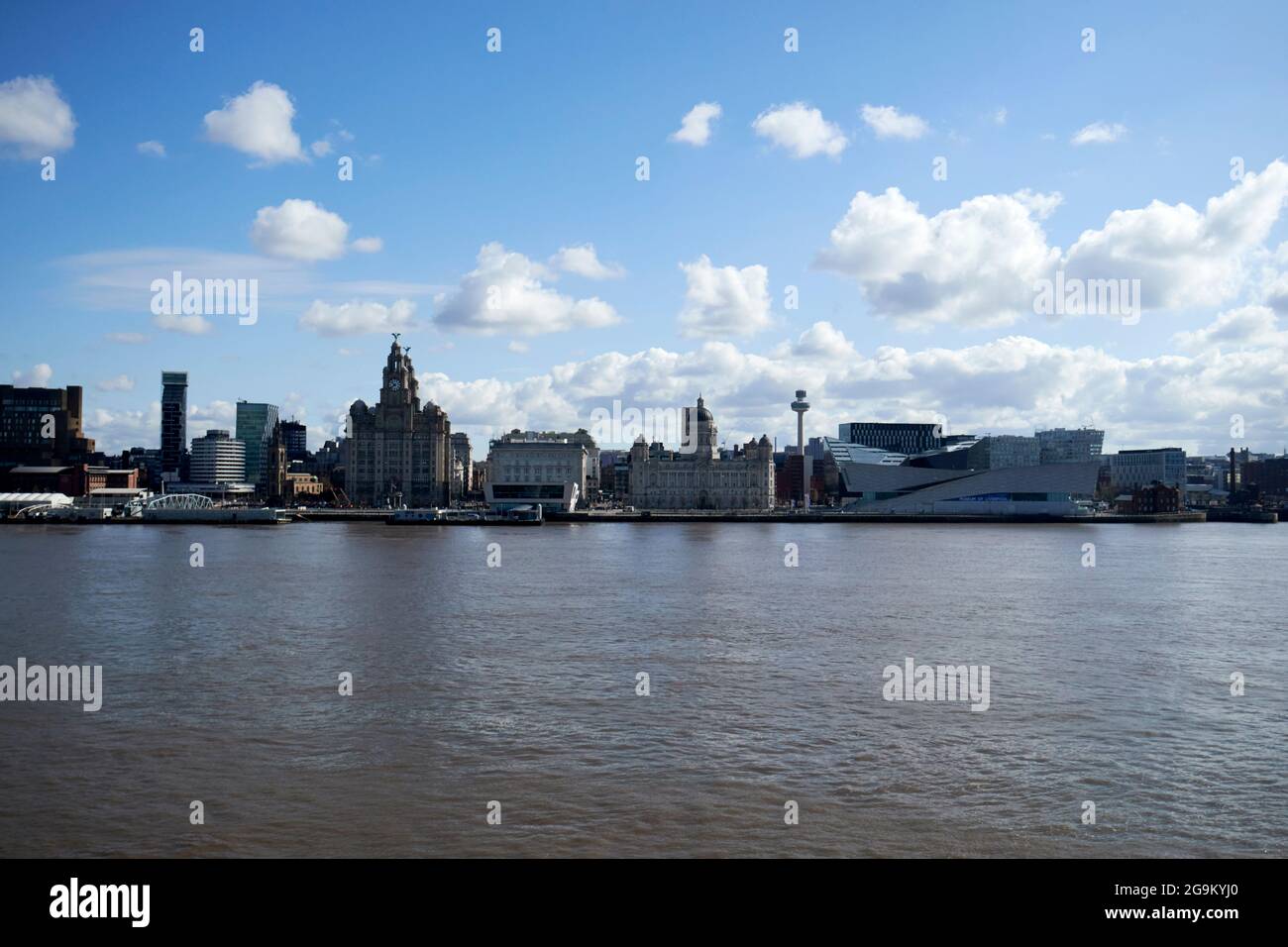 liverpool city centre skyline viewed across the river mersey from birkenhead liverpool england uk Stock Photo