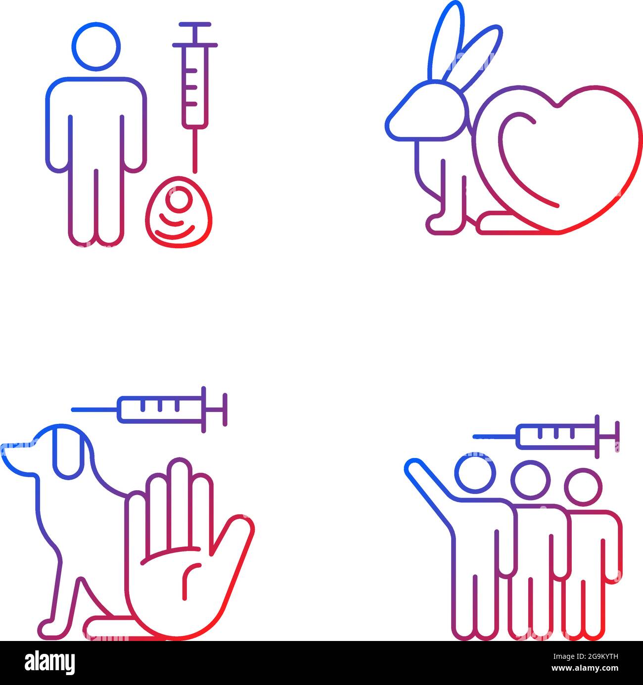 No animal experiments gradient linear vector icons set Stock Vector
