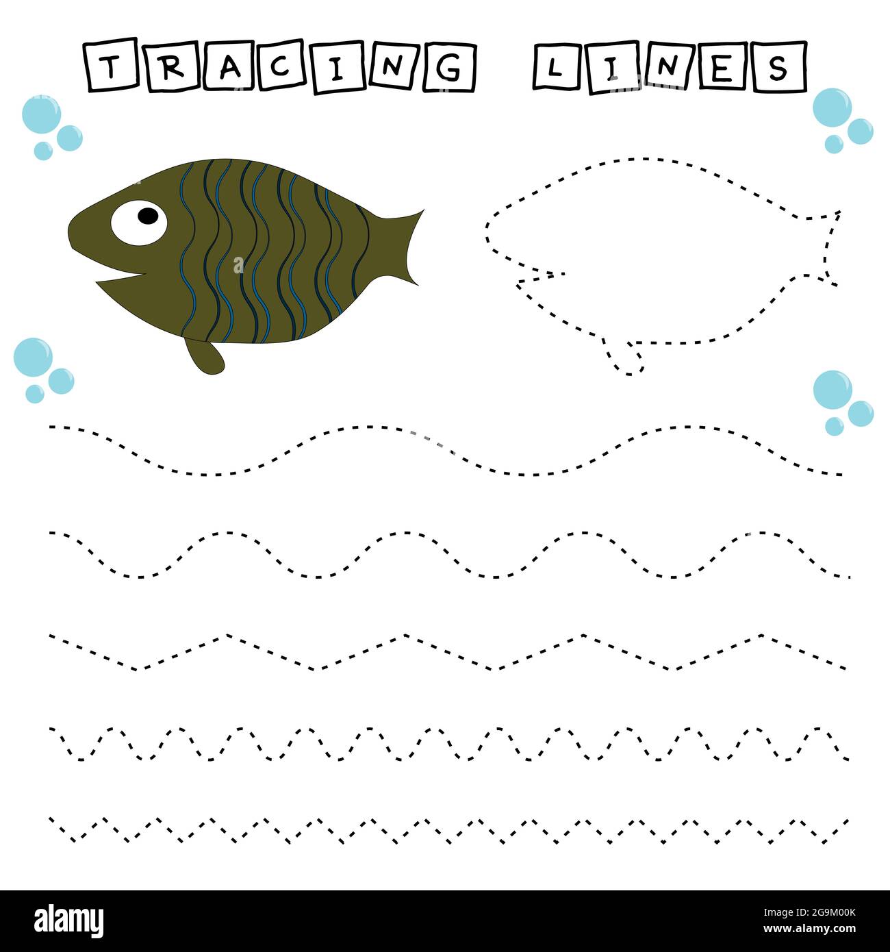 Trace line worksheet with fishes for kids, practicing fine motor skills.  Educational game for preschool children Stock Vector Image & Art - Alamy