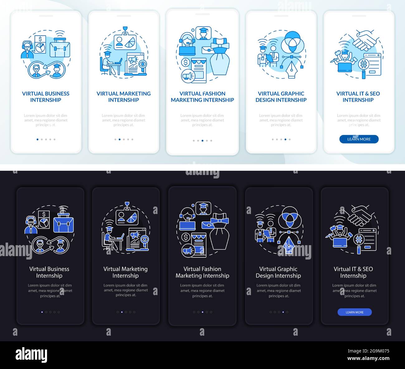 Remote internship areas onboarding mobile app page screen Stock Vector