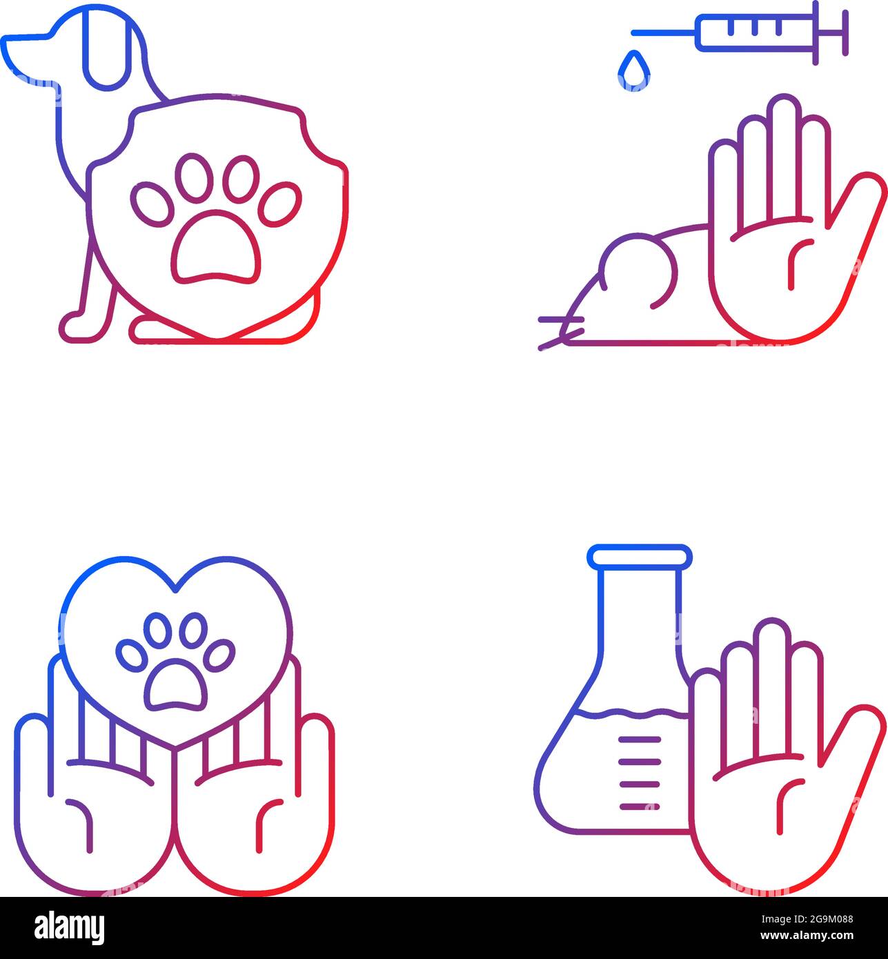 Animal testing gradient linear vector icons set Stock Vector