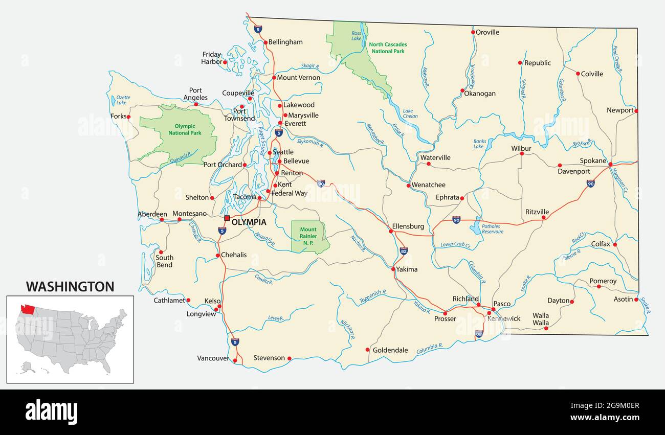road map of the US American State of washington Stock Vector