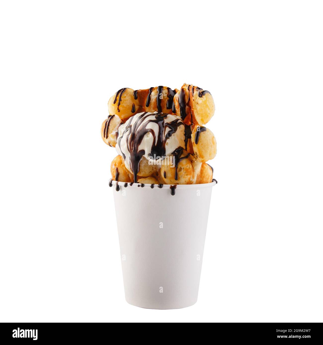 Hong Kong waffles in paper cup isolated on white background. Bubble ...