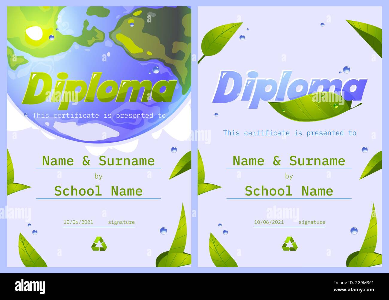 School diploma, save the planet certificate frame Stock Vector