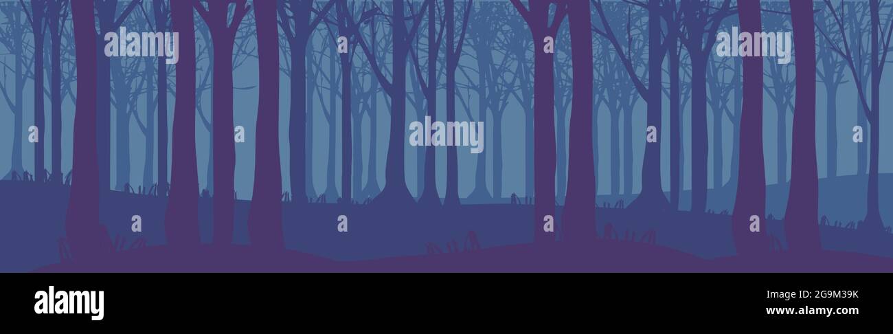 Panoramic landscape dark night dense forest - Vector illustration Stock ...