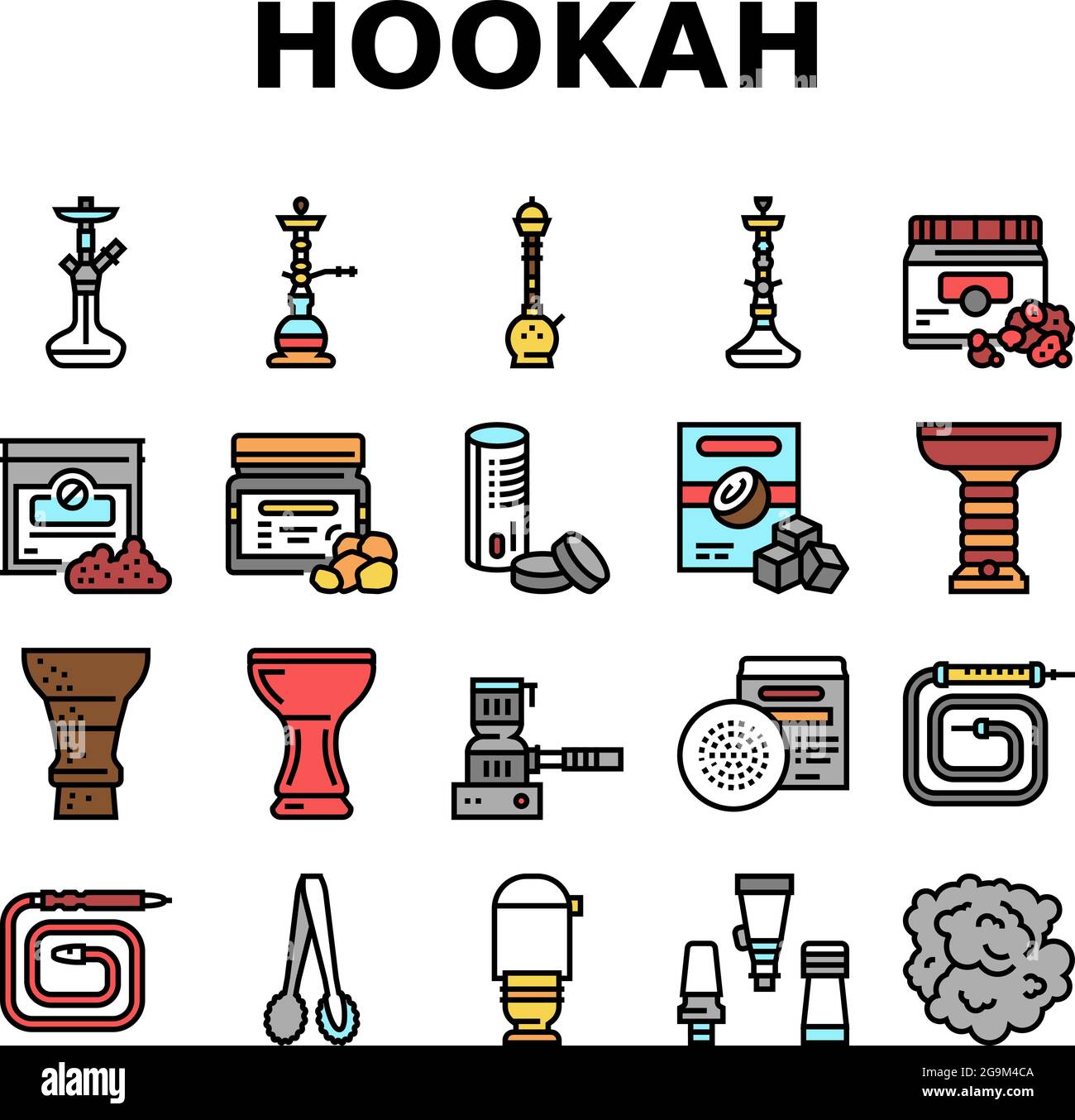 Hookah Tobacco Smoking Collection Icons Set Vector Stock Vector Image ...