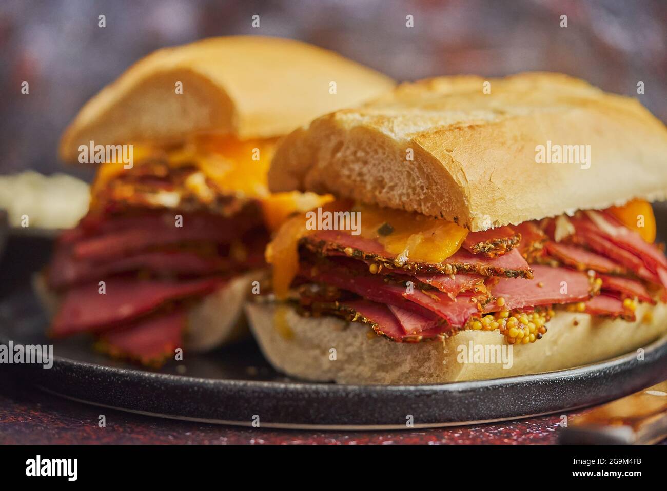 Super deluxe tasty grilled reuben sandwiches with pastrami meat
