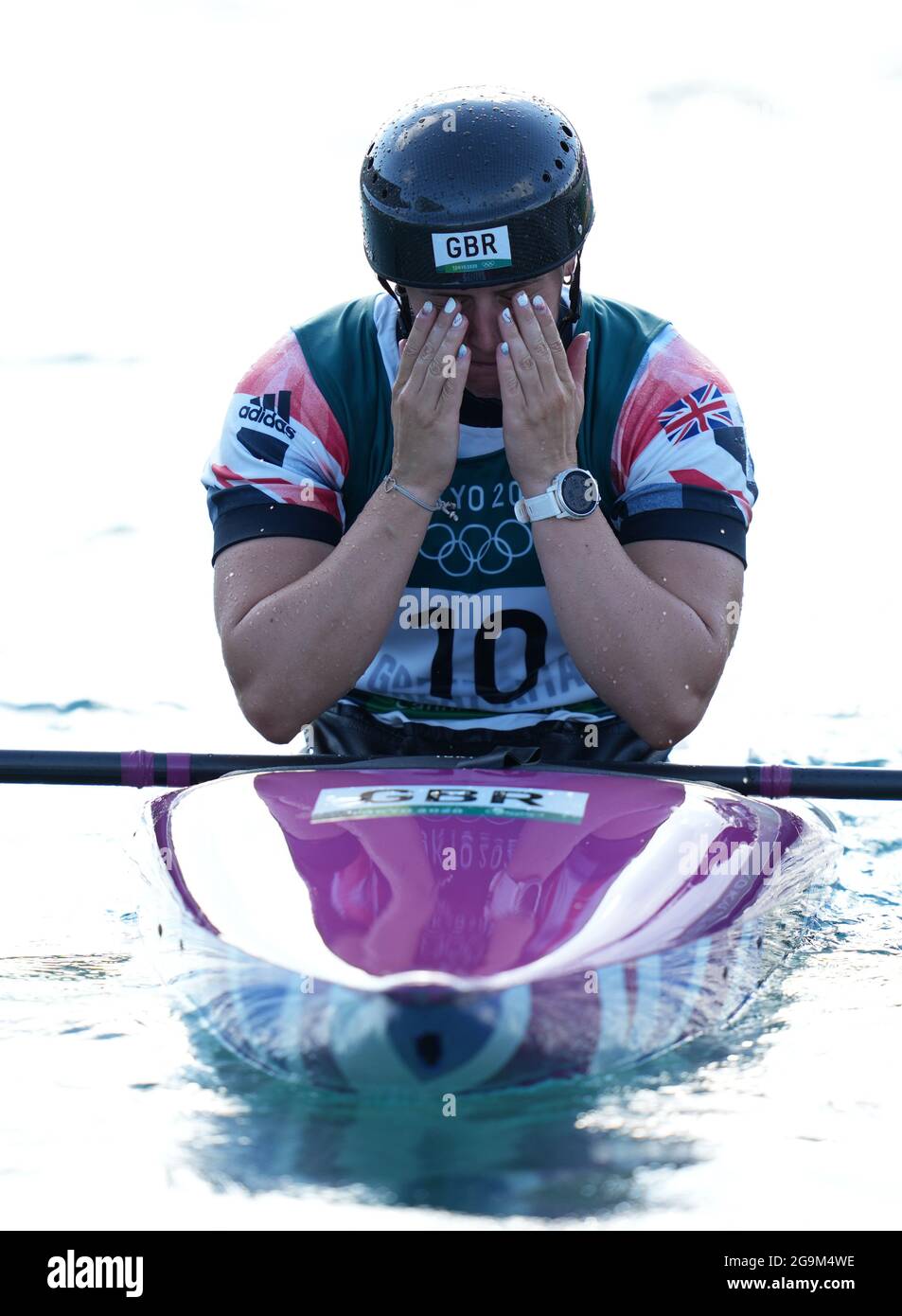 Great Britain's Kimberley Woods appears dejected after the Women's Kayak Final at the Kasai Canoe Slalom Centre on the fourth day of the Tokyo 2020 Olympic Games in Japan. Picture date: Tuesday July 27, 2021. Stock Photo