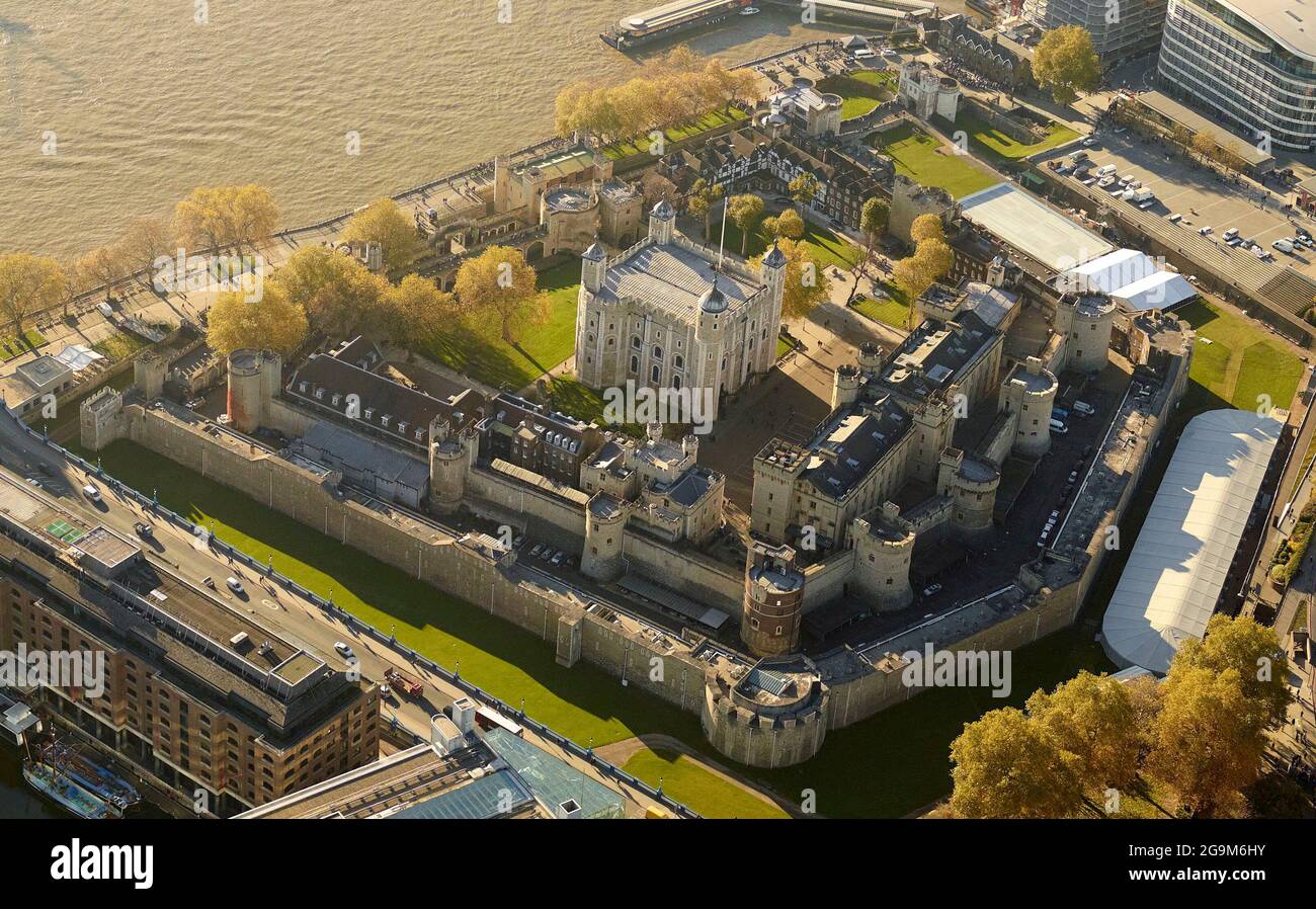 An aerial photograph of the Tower of London, UK Stock Photo