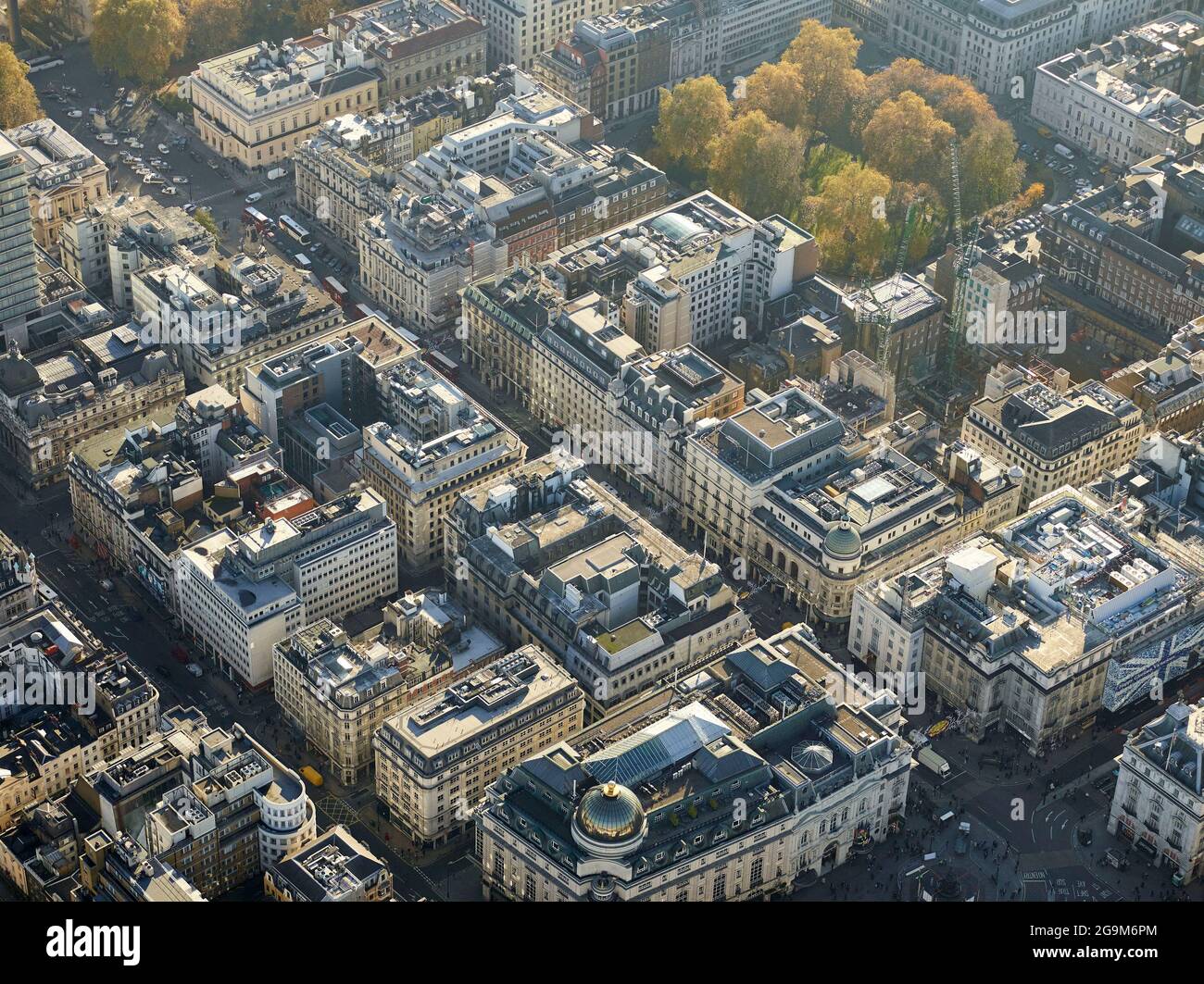An aerial photograph of Regent Street St. James and Haymarket, central London, UK Stock Photo
