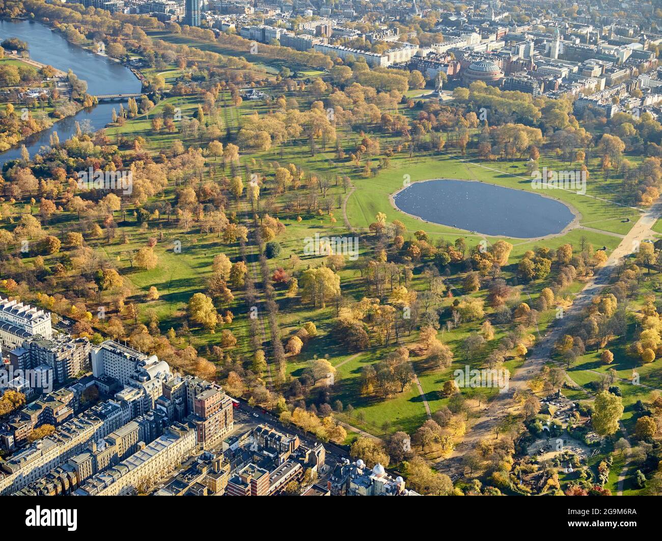 An aerial photograph of Kensington Gardens, Hyde park, west London, UK Stock Photo