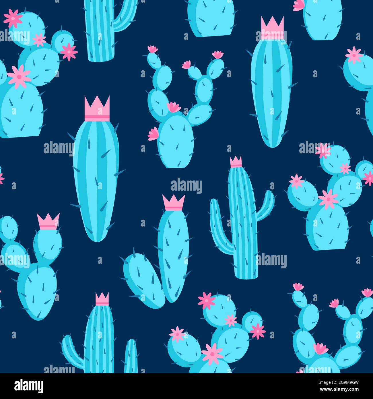 Pattern azure cacti, vector illustration. Stock Vector