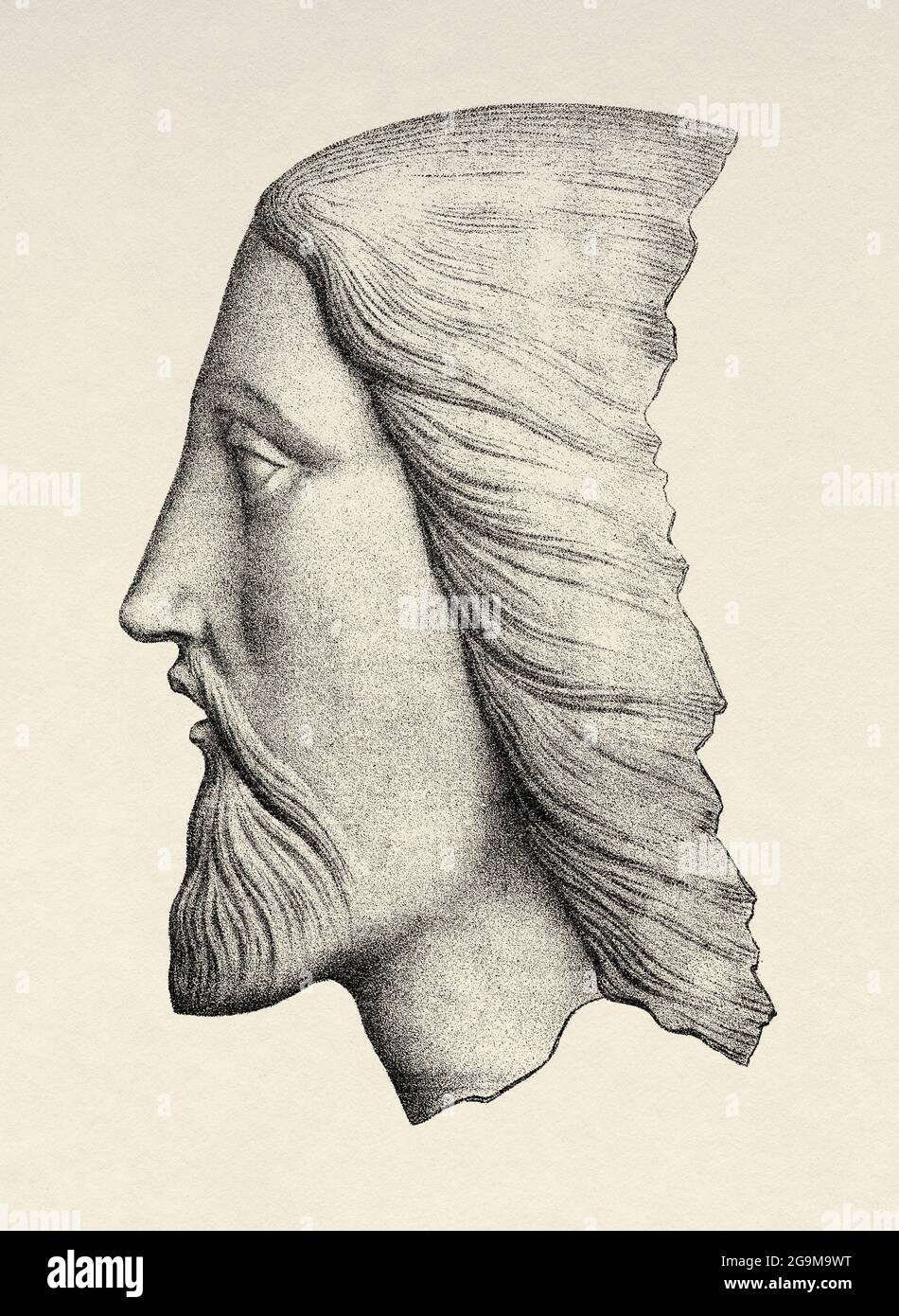 Head of Christ. Old 19th century engraved illustration from Jesus Christ by Veuillot 1881 Stock Photo