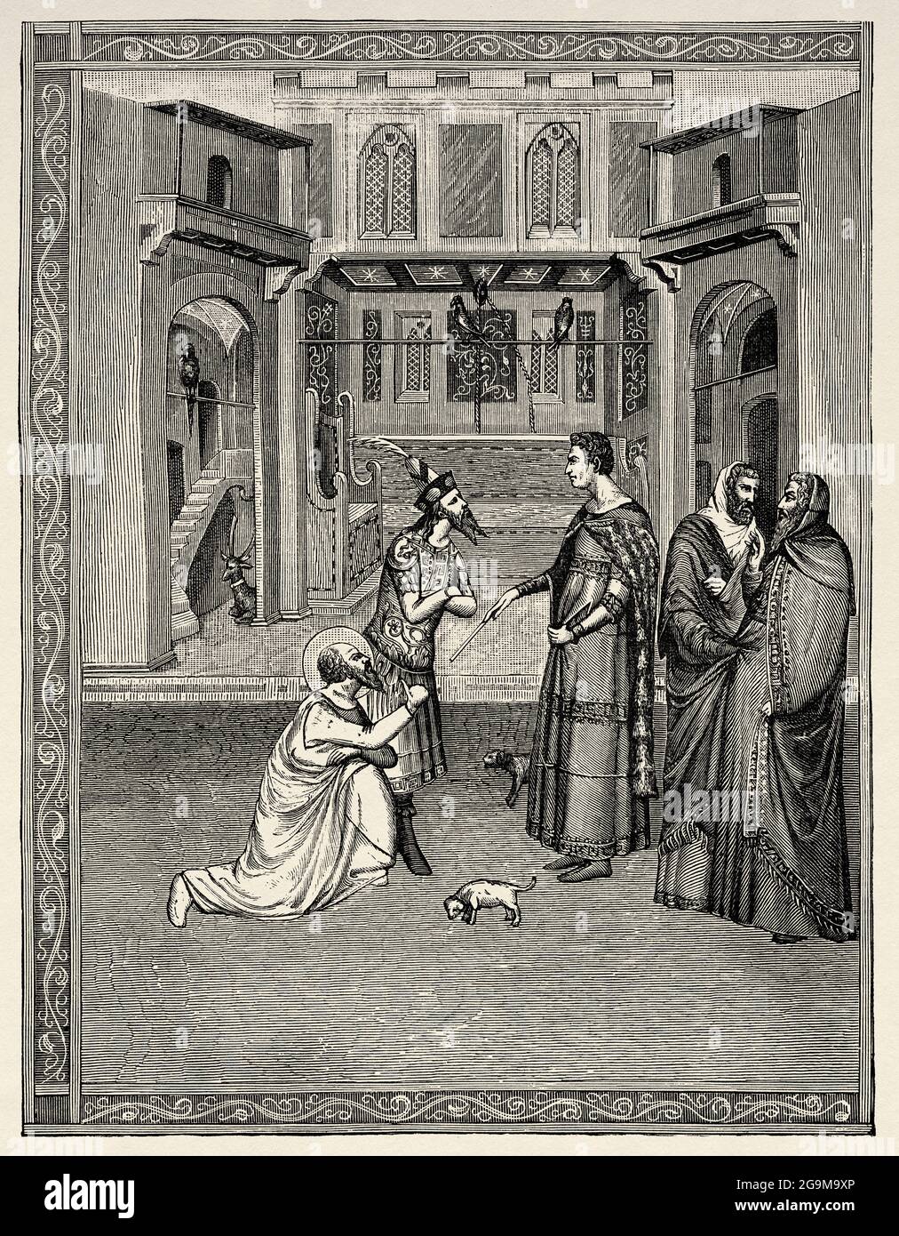 Joseph of Arimathea Before Pilate. Joseph of Arimathea accompanied by Nicodemus they are going to ask Pilate for the body of Jesus Christ to be buried, fourteenth century engraving. Old 19th century engraved illustration from Jesus Christ by Veuillot 1881 Stock Photo