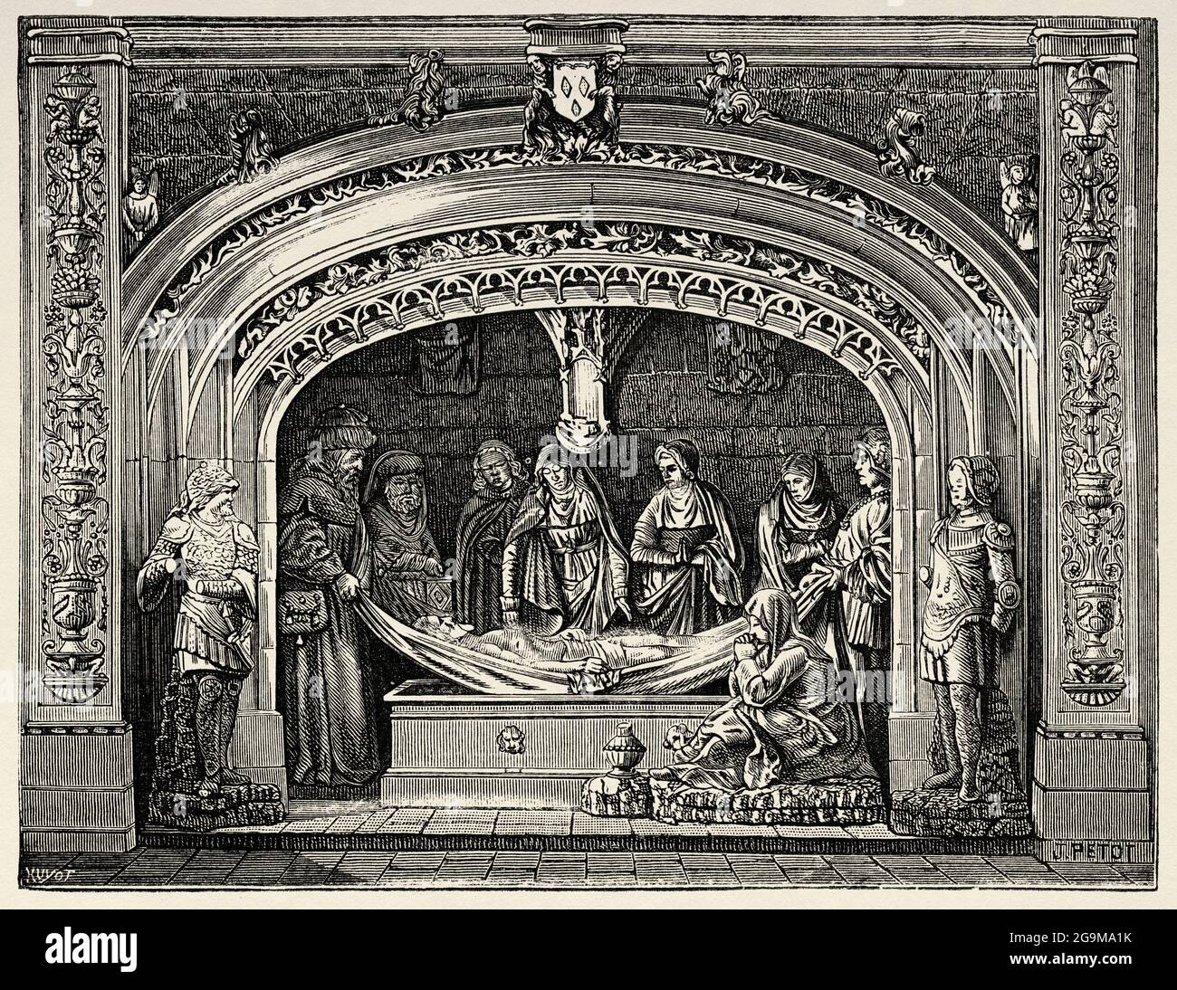 Christ entombment, Saint Pierre abbey. Solesmes, Sarthe. France, Europe. Old 19th century engraved illustration from Jesus Christ by Veuillot 1881 Stock Photo