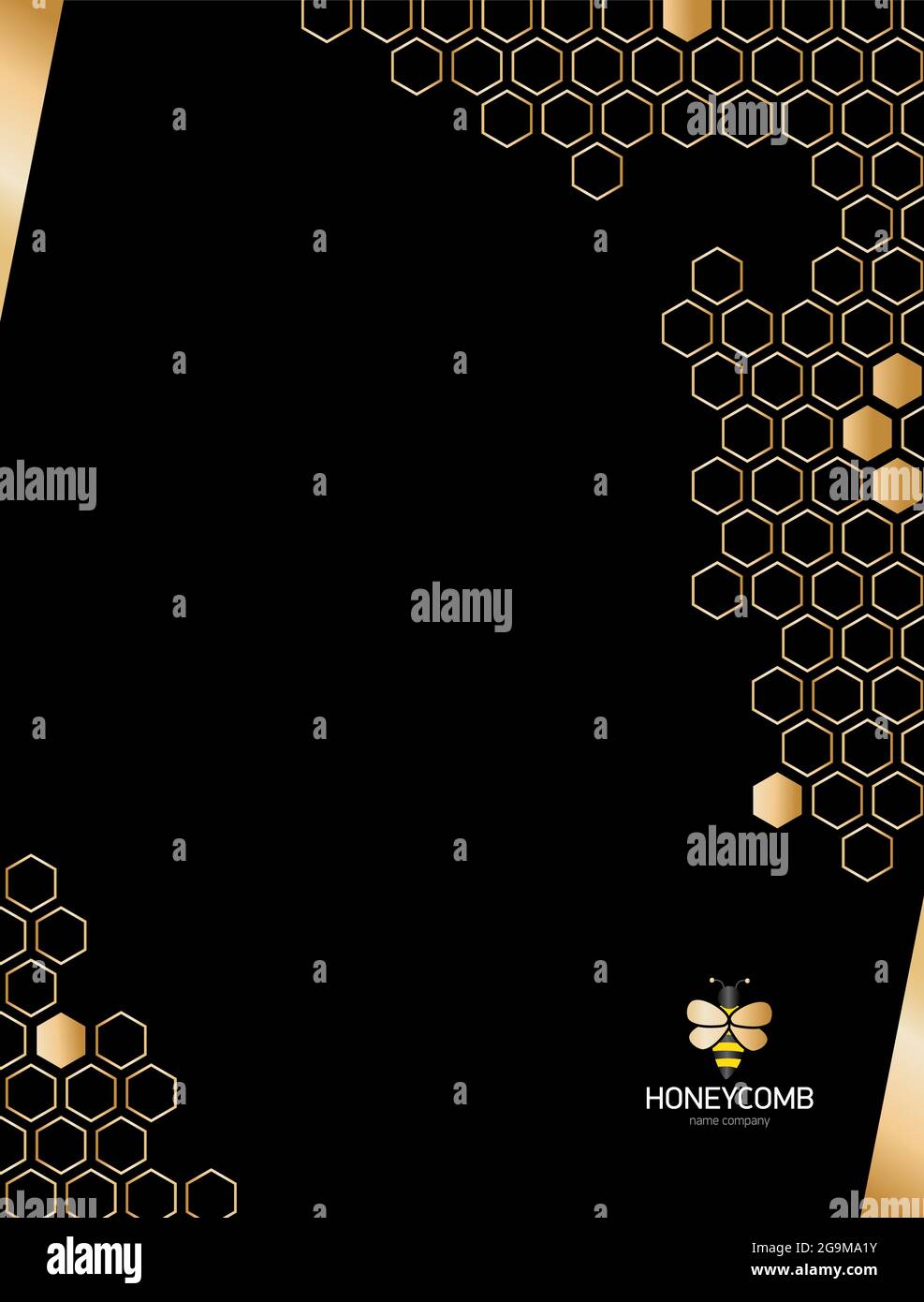 Vertical Modern black background with golden honeycomb. Geometric gold