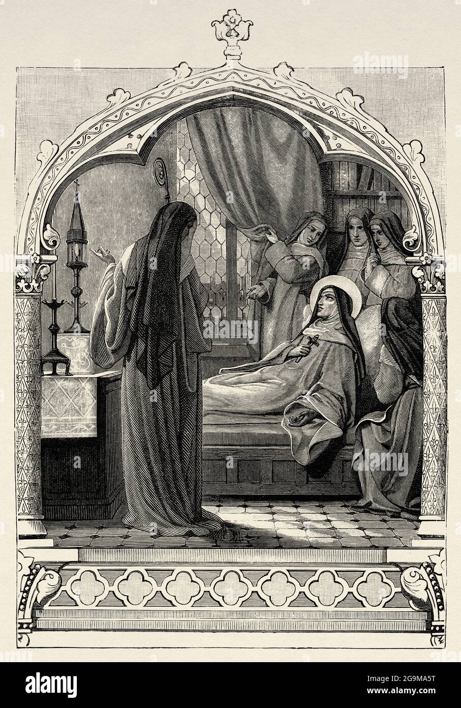 Sainte Julienne de Mont-Cornillon (Retinnes 1193 - Fosses-la-Ville 1258) He dedicated much of his life to promoting the Corpus Christi devotion, whose feast was established in 1264 by Pope Urban IV. Old 19th century engraved illustration from Jesus Christ by Veuillot 1881 Stock Photo