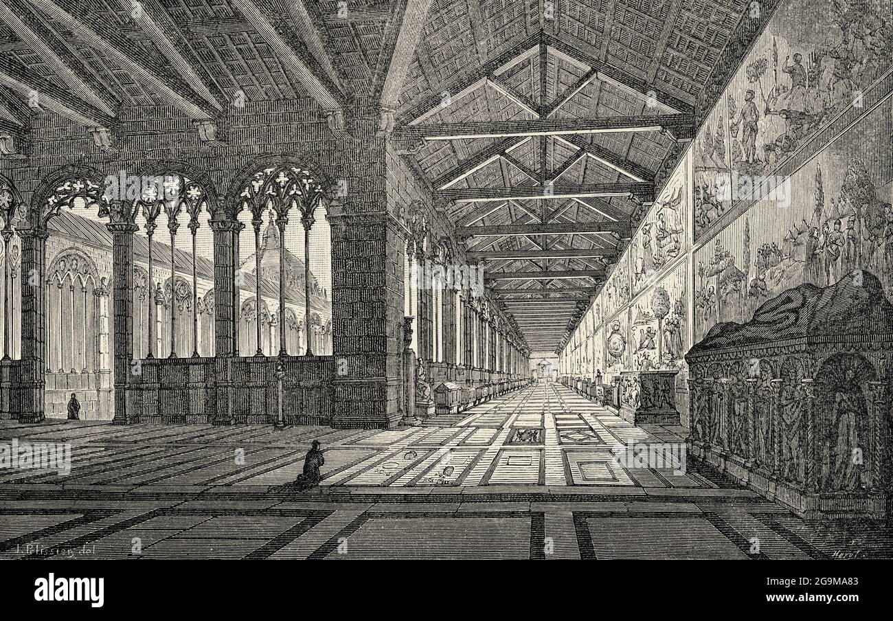 Il camposanto di Pisa. Cemetery cloister of cathedral. Pisa. Tuscany, Italy. Old 19th century engraved illustration from Jesus Christ by Veuillot 1881 Stock Photo
