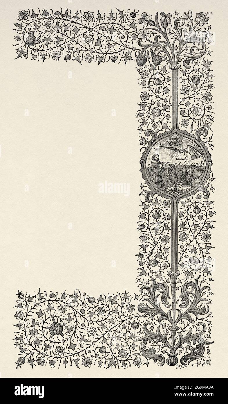 Baroque and renaissance vintage ornament elements for design. Old 19th century engraved illustration from Jesus Christ by Veuillot 1881 Stock Photo