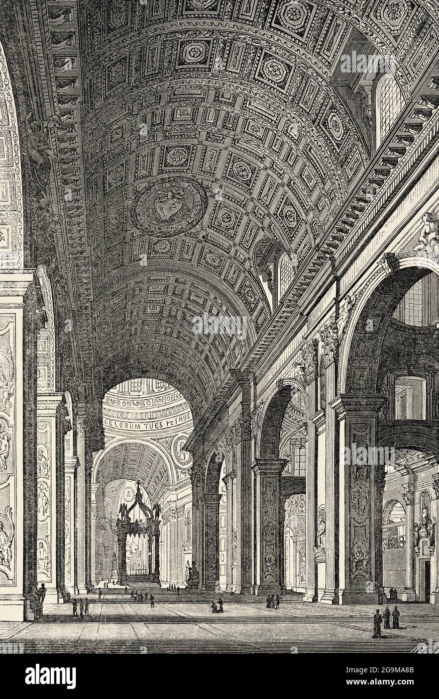 Renaissance architecture. Basilica of St Peter, Rome. Italy. Old 19th century engraved