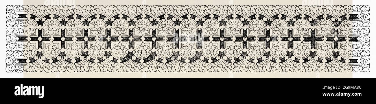 Baroque and renaissance vintage ornament elements for design. Old 19th century engraved illustration from Jesus Christ by Veuillot 1881 Stock Photo