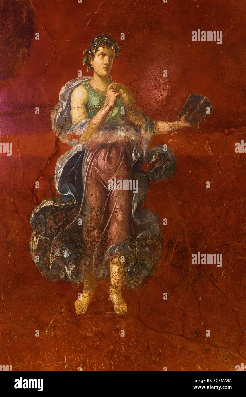Calliope, Moregine fresco on display at Palestra, Pompeii, Italy Stock