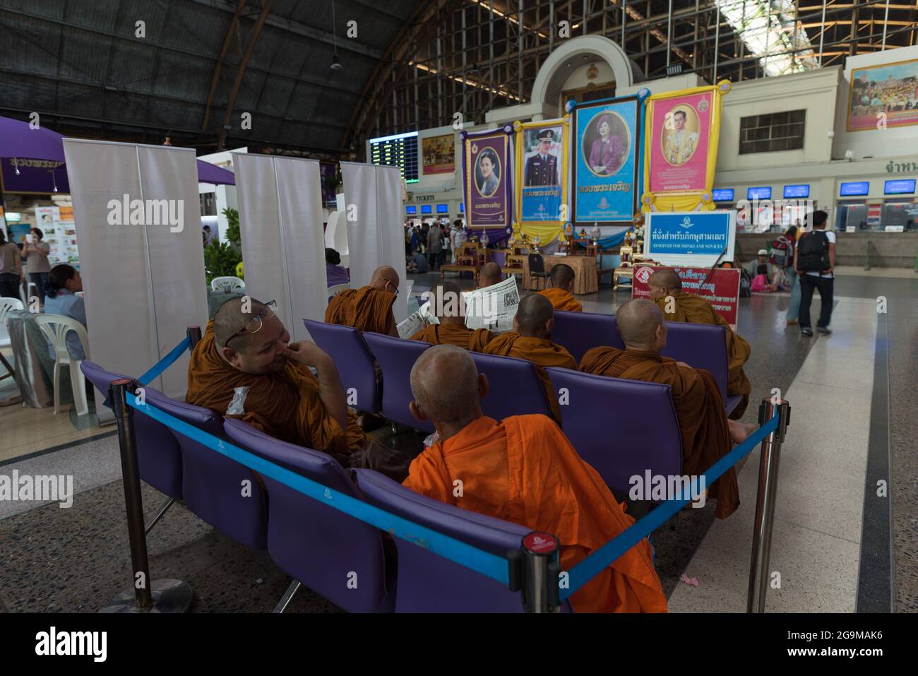 Reserved place for Buddhist monks in Hua Lamphong railway station. Stock Photo