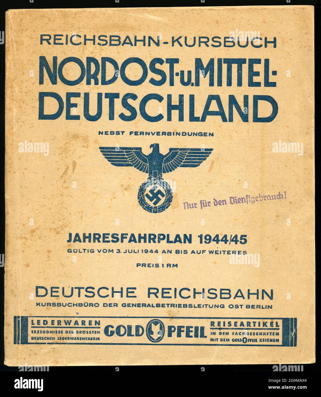 Europe, Germany, German Reichsbahn timetable, for north east and middle Germany, ADDITIONAL-RIGHTS-CLEARANCE-INFO-NOT-AVAILABLE Stock Photo