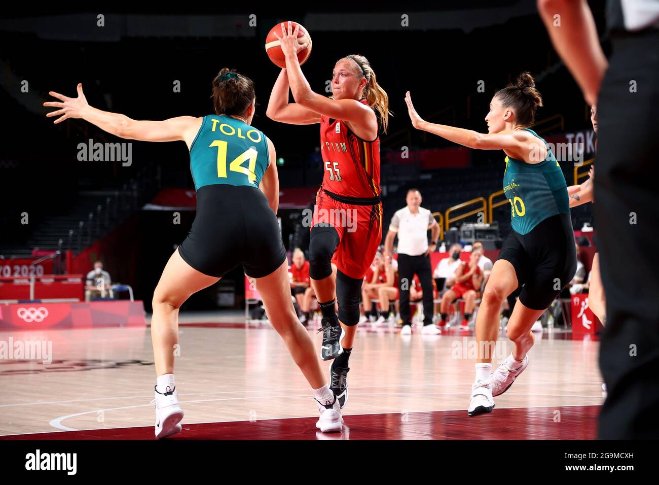 Tokyo 2020 Olympics - Basketball - Women - Group C - Australia v Belgium -  Saitama Super Arena, Saitama, Japan - July 27, 2021. Julie Allemand of  Belgium in action with Marianna